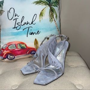 Santini Mavardi NWOB! Sky Blue Suede Fringe Heels Size 39